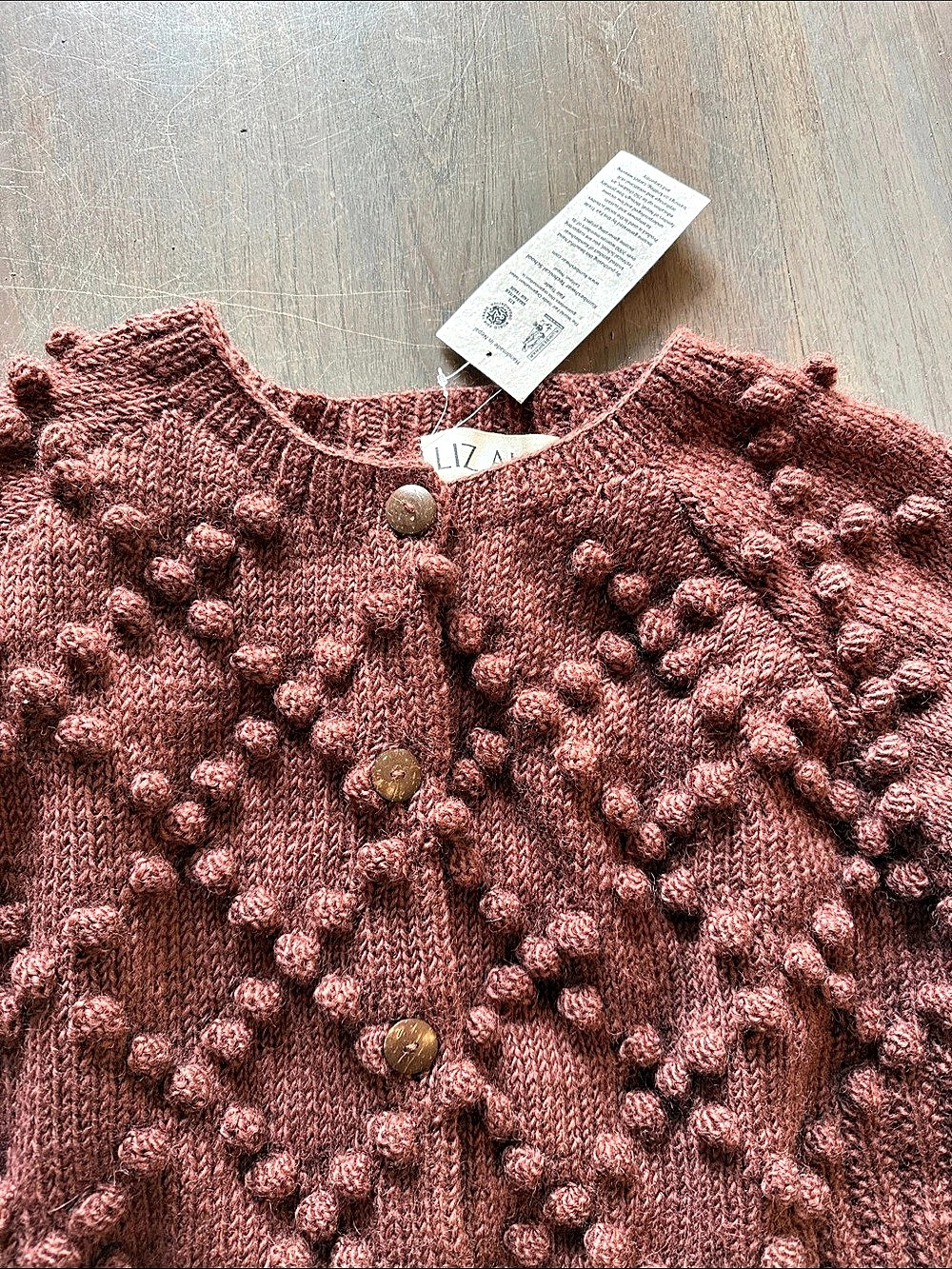 Liz Alig Jill Sweater Bobble Knit Cardigan Brown Large NWT - Picture 3 of 7